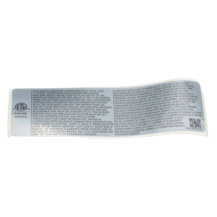 Dacor Label-Standard - DG68-00377A